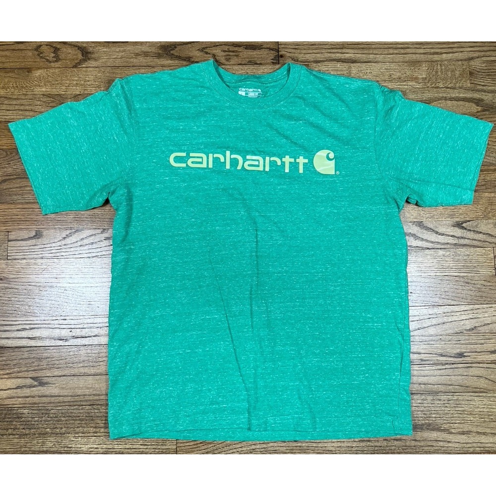 Carhartt Spellout Short Sleeve T-Shirt Size Large Green Loose Fit Men's